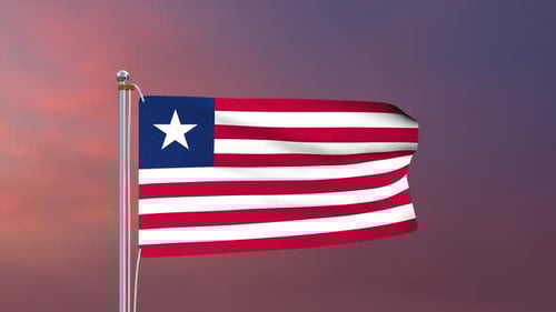 Waving Liberia Flag Realistic 3D Animation Loop