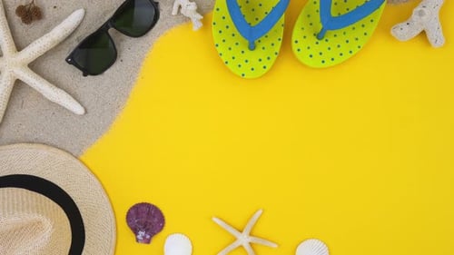 Colorful summer holiday beach mockup background border design top view with copy space