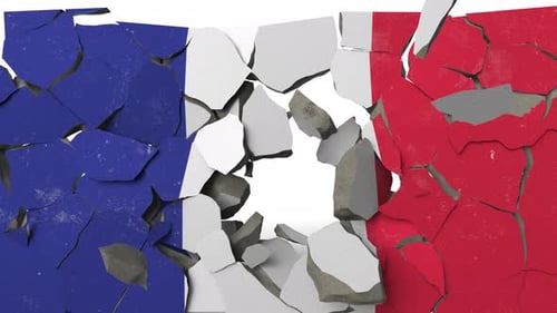 Crushing Concrete Wall with Flag of France