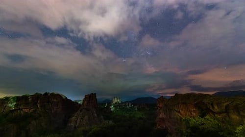 Milky Way galaxy, storm lightning, plane trails and meteor shower, during Perseid stream