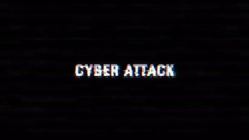 Texto de falla de Cyber Attack con ruido y fondo vhs