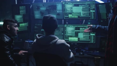 Nervous Hackers Arguing About Cybercrime