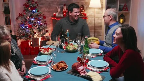 Family Christmas Celebration with Festive Dinner at Home