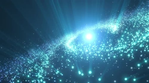 Abstract Blue Particle Stream with Glowing Light Rays
