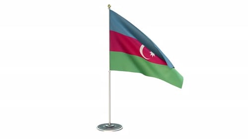 Realistic 3D Rendered Azerbaijan Flag Waving on Pole
