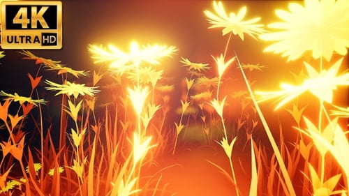 Luminous Abstract Flowers and Grass Animated Background Loop