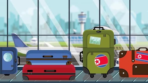 Flat Design Suitcases Moving on Airport Baggage Carousel