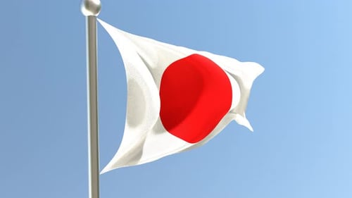 Waving Japan Flag on Clear Blue Sky