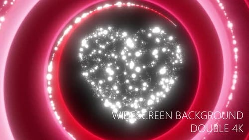 Red Glowing Tunnel with Sparkling Particle Heart Background
