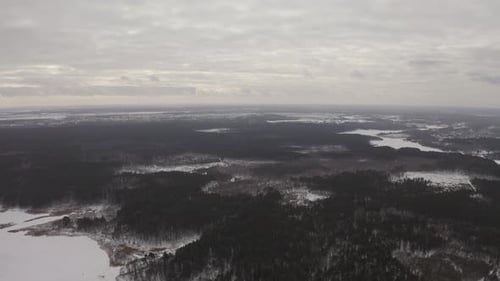 Aerial View Winter Forests Near Rivers