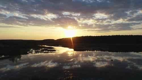 Wunderschöner Sonnenuntergang über wildem Sumpf und Wald