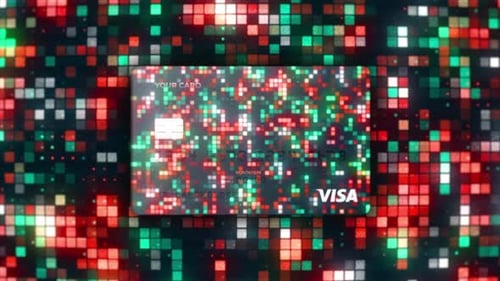 Geld, Finanzen, Zahlungskonzept, 3D-Animation mit neuen Visa-Kreditkarten