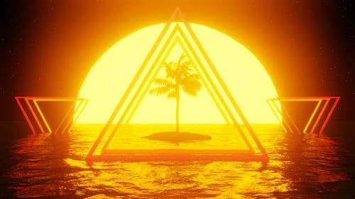 Retro Synthwave Sunset with Neon Triangles and Palm Tree Loop