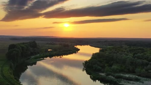 Sunrise or Sunset with Forest and River