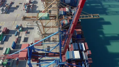 Aerial View. Container Ship Loading and Unloading in Deep Sea Port