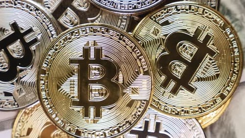 Digital Gold: Bitcoin Cryptocurrency Coins Close Up