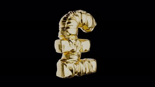 Gold British Pound Rotating Symbol on a Transparent Background