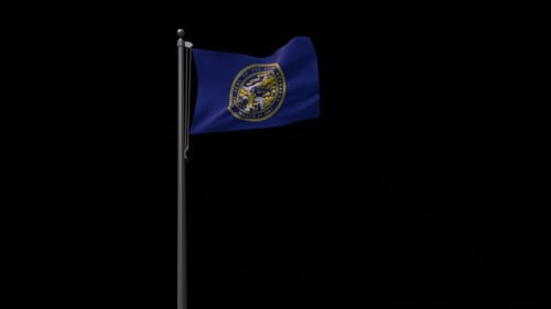 Nebraska State Flag Waving on Flagpole Animation