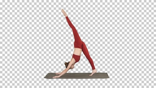 Young Adult Woman Doing One-Legged Downward Dog Yoga