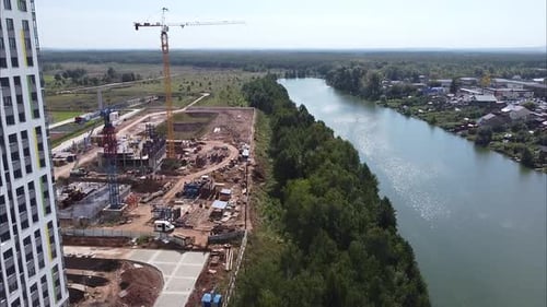 View of a Residential Neighborhood of Multi-storey, Multi-apartment Buildings with Bright Facades in