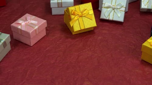 Colorful Gift Boxes on Red Background