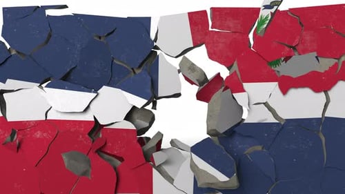Breaking Wall with Painted Flag of Dominican Republic