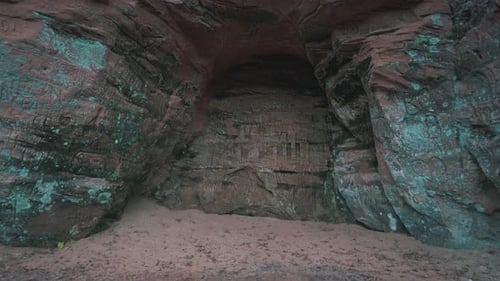 Ziedleju Reddish Sandstones Cliffs Outcrop and Cave in Latvia, Europe