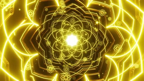 Glowing Golden Islamic Geometric Tunnel Loop Background