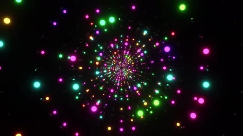 Ring Tunnel Of Shimmering Neon Balls 4K