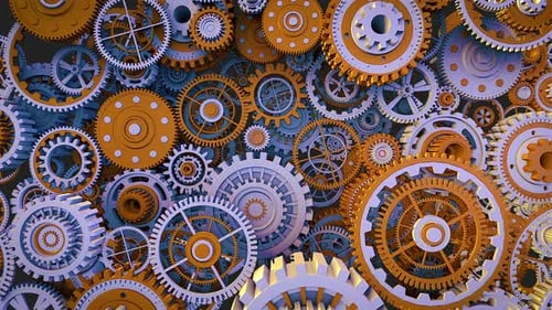 Seamlessly Rotating Interlocking Gears Background Animation