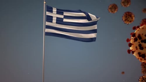 Bandera de Grecia con ataque por el virus Corona 4K