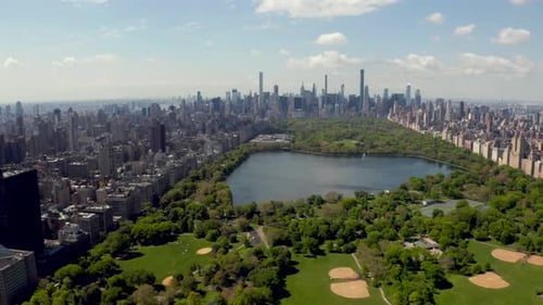 Central Park Aerial View, Manhattan, New York Park Is Surrounded by Skyscraper
