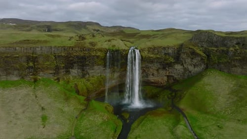 Aerial View of the Seljalandsfoss Located in the South Region in Iceland