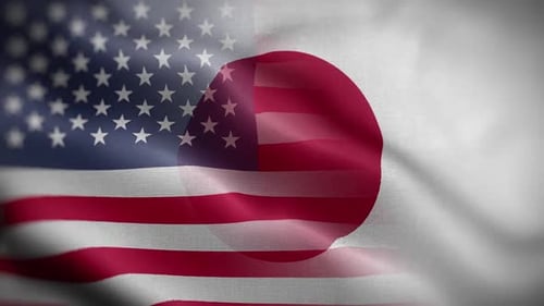 Waving USA and Japan Flags Seamlessly Blending Loop