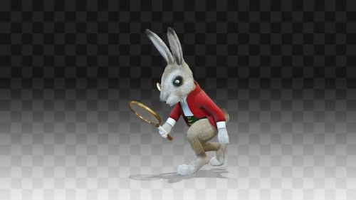Animated White Rabbit Character with Monocle and Magnifying Glass Loop