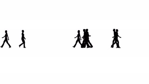 Silhouettes of People Walking on White