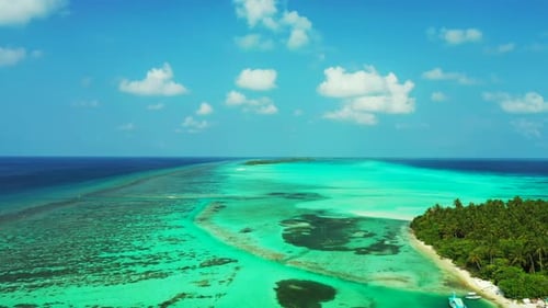 Aerial drone nature of paradise seashore beach vacation by blue ocean with white sand background of