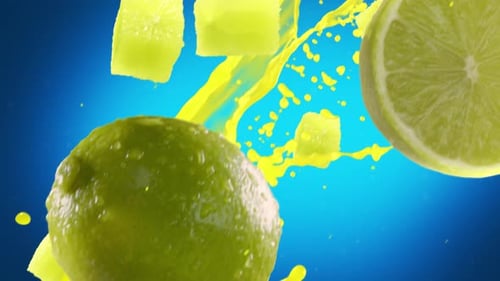 Dynamic Lime Slices and Liquid Splash Motion