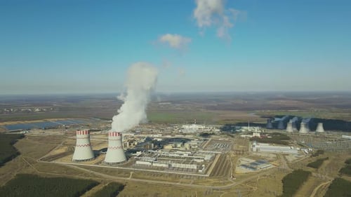 Nuclear Power Station with two smoking cooling towers
