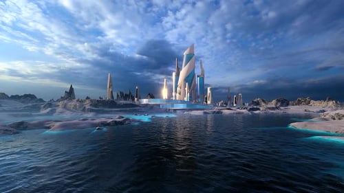 Ciudad futurista en el planeta
