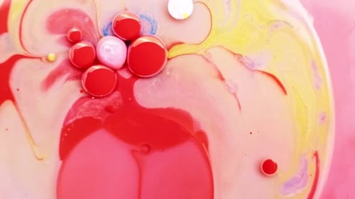 Red and White Abstract Pattern Oil Surface Splashing Chemical Reaction