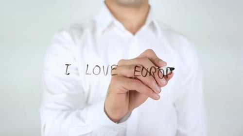 I Love Europe Businessman Writing on Glass