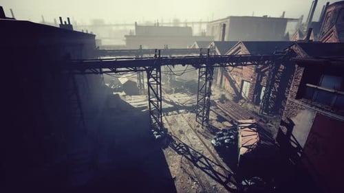 Abandoned Old Building with Rusty Iron Constructions