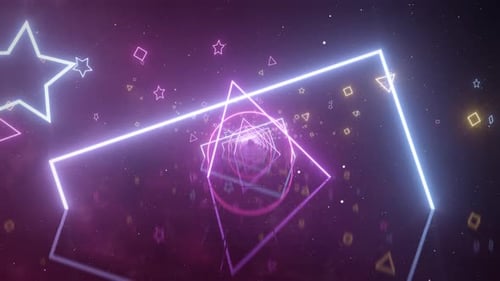 Futuristic Neon Geometric Shapes Tunnel Loop Background