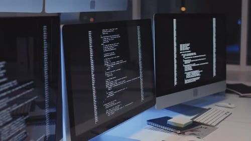 Program Running on Computer in Night Office