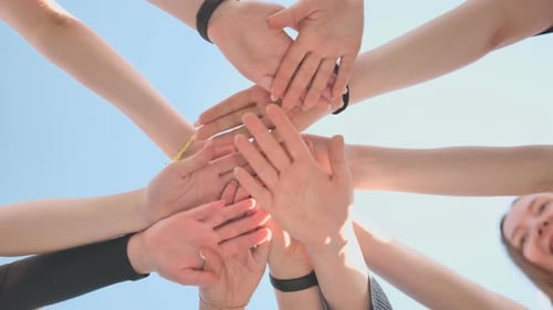 College Students Teamwork Stacking Hand Concept