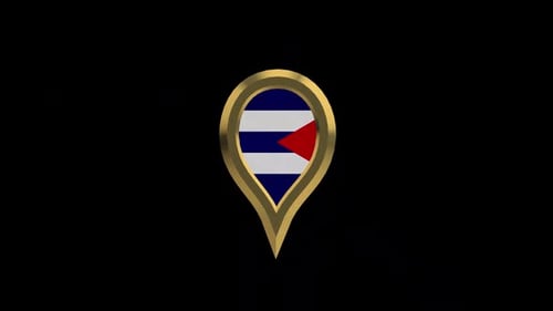Rotating 3D Golden Map Pin with Cuba Flag