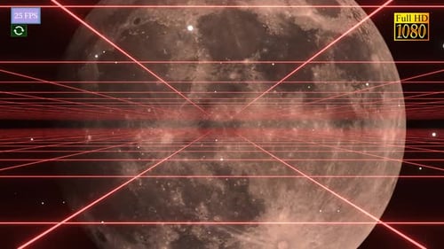Futuristic Space Travel with Red Grid and Moon