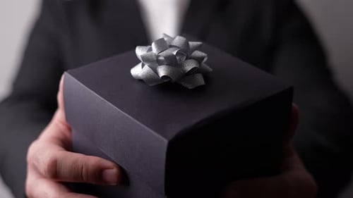 Gift Box Presented with a Silver Ribbon