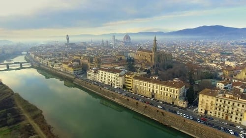Aerial View of Florence, Italy at Sunset.